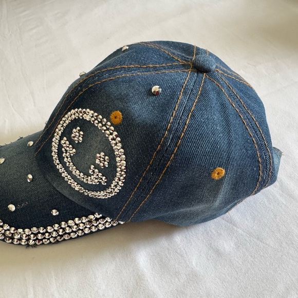 Denim Cap with Rhinestone Smiley - Picture 2 of 4